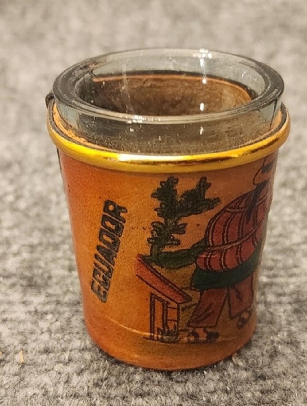 Vintage Leather Wrapped Shot Glass Ecuador Souvenir Barware